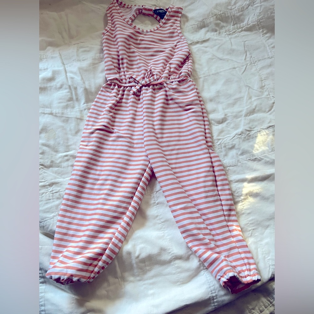 Pink and white Striped Jumpsuit
